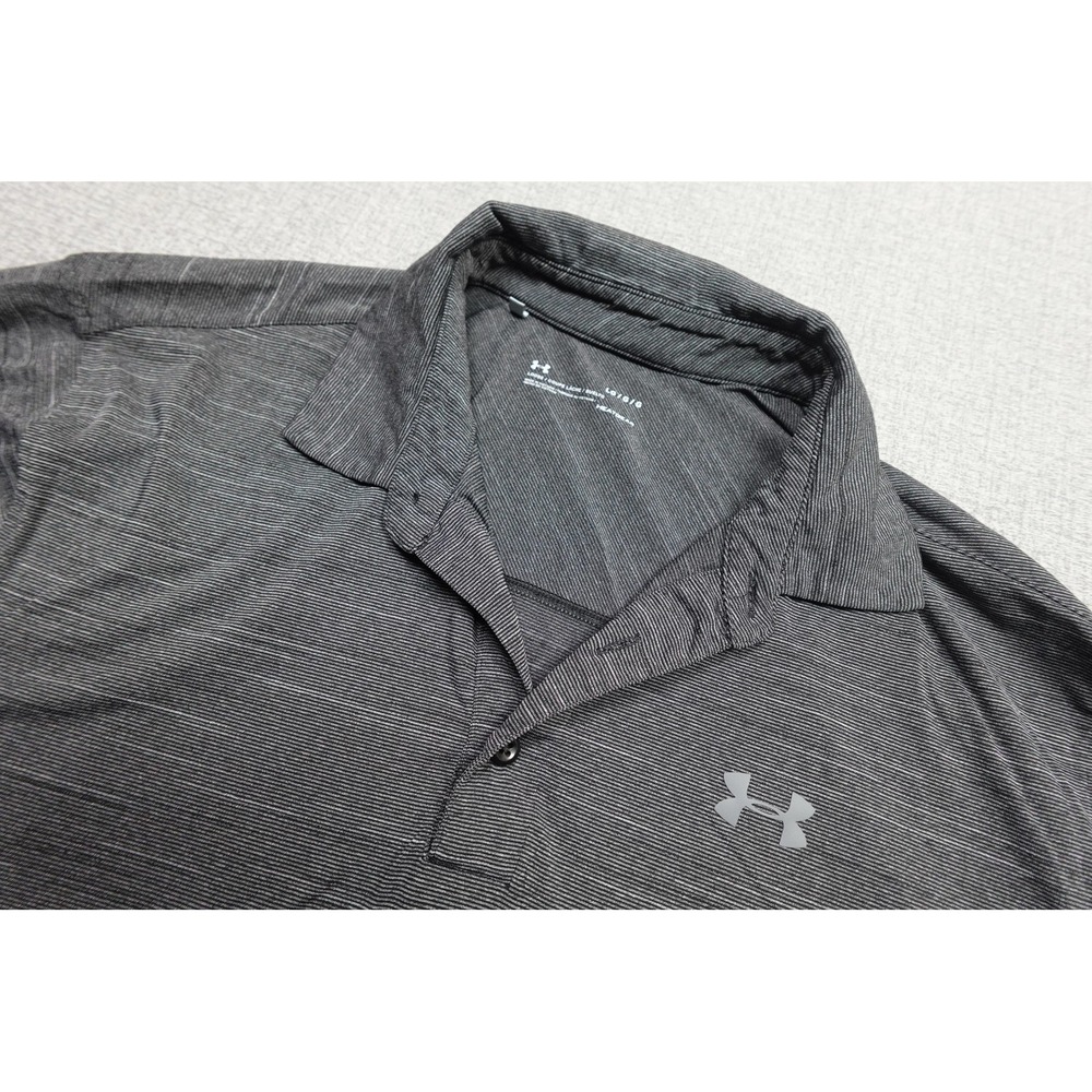 Under Armour HeatGear Polo Mens Large Gray Stripe Golf Performance Lightweight